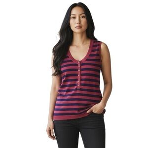 Burberry Brit Striped Sleeveless Tank Top Shirt Blue Red Casual Holiday Ready